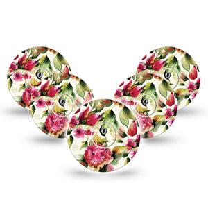 ExpressionMed Floral Romance Freestyle Libre 3 and Libre 3 Plus Tape, 5-Pack Tape and 5-Pack Sticker  Pink Flower Gentle Watercolor Painting,  Adhesive Tape Continuous Glucose Monitor Design