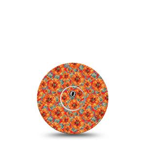 ExpressionMed Libre 3 Transmitter Sticker Tangerine Florals Inspired Themed Design, Tape and Sticker