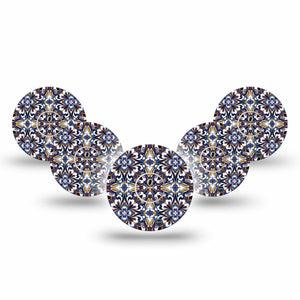 ExpressionMed Moroccan Tile Freestyle Libre 3 and Libre 3 Plus Tape, 5-Pack Tape and 5-Pack Sticker Glucose Biosensor System,  Adhesive Tape Continuous Glucose Monitor Design