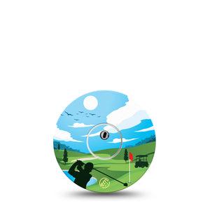 ExpressionMed Golf Libre 3 Transmitter Sticker, Single, Golf Tour Inspired, Libre 3 Vinyl Center Sticker, With Matching Libre 3 Tape, Adhesive Patch Design