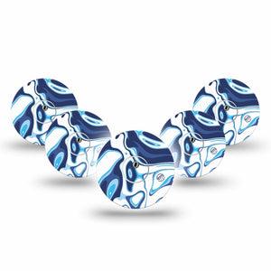 ExpressionMed Blue Marble Freestyle Libre 3 and Libre 3 Plus Tape, 5-Pack Tape and 5-Pack Sticker Blue and White Swirls, Adhesive Tape Continuous Glucose Monitor Design