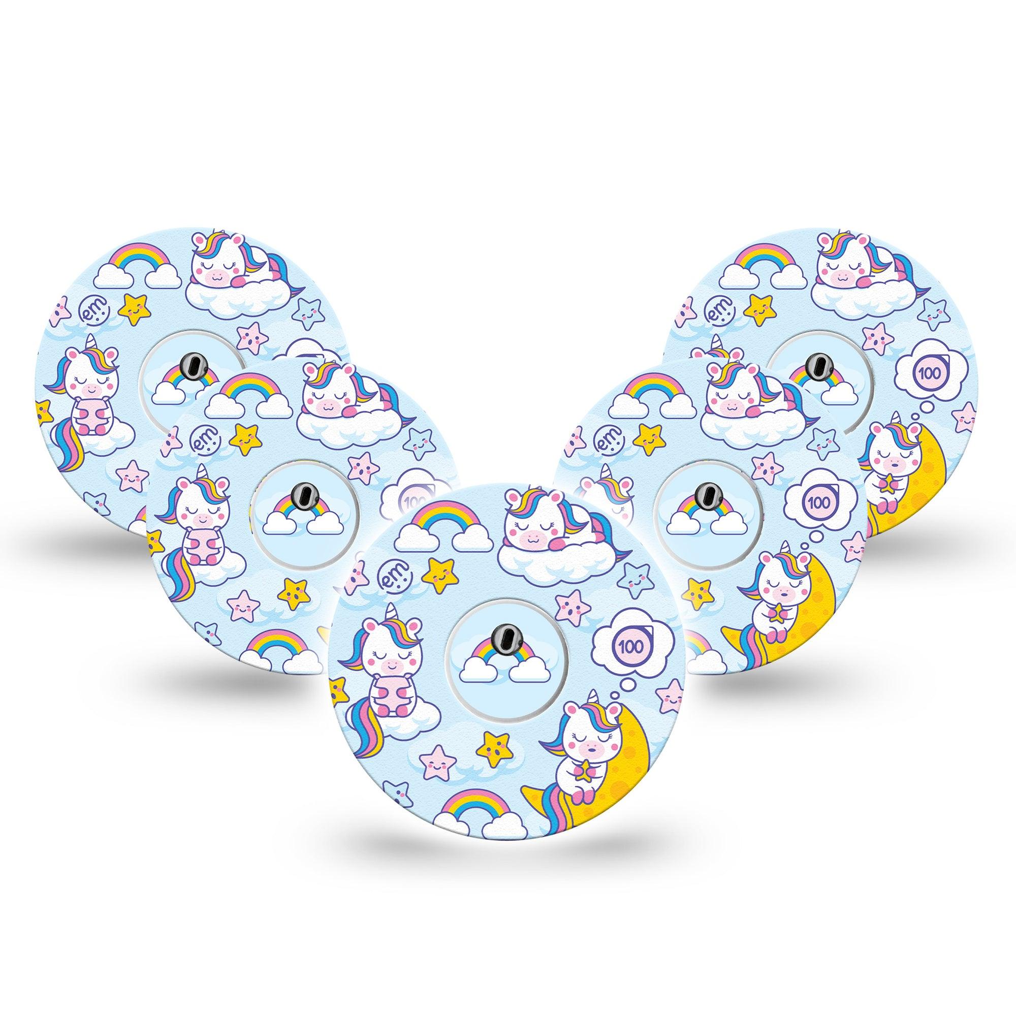 ExpressionMed Sleeping Unicorns Freestyle Libre 3 and Libre 3 Plus Tape, 5-Pack Tape and 5-Pack Sticker Magical Unicorns, Adhesive Tape Continuous Glucose Monitor Design