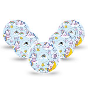 ExpressionMed Sleeping Unicorns Freestyle Libre 3 and Libre 3 Plus Tape, 5-Pack Tape and 5-Pack Sticker Magical Unicorns, Adhesive Tape Continuous Glucose Monitor Design