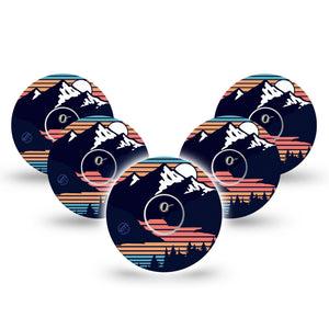 ExpressionMed Retro Mountain Freestyle Libre 3 and Libre 3 Plus Tape, 5-Pack Tape and 5-Pack Sticker Mountain View, Adhesive Tape Continuous Glucose Monitor Design