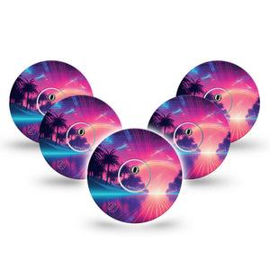 ExpressionMed Neon Synthwave Freestyle Libre 3 and Libre 3 Plus Tape, 5-Pack Tape and 5-Pack Sticker Futuristic Glow, Adhesive Tape Continuous Glucose Monitor Design