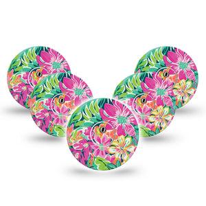 ExpressionMed Tropic Burst Freestyle Libre 3 and Libre 3 Plus Tape, 5-Pack Tape and 5-Pack Sticker Tropical Vibes, Adhesive Tape Continuous Glucose Monitor Design