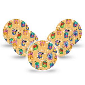 ExpressionMed Juicebox Freestyle Libre 3 and Libre 3 Plus Tape, 5-Pack Tape and 5-Pack Sticker Beverages Design, Adhesive Tape Continuous Glucose Monitor Design