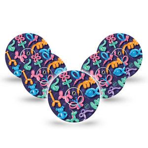 ExpressionMed Balloon Animals Freestyle Libre 3 and Libre 3 Plus Tape, 5-Pack Tape and 5-Pack Sticker Balloon Sculptures, Adhesive Tape Continuous Glucose Monitor Design