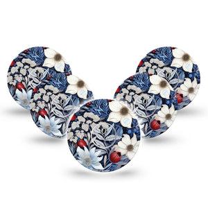 ExpressionMed Winter Floral Freestyle Libre 3 and Libre 3 Plus Tape, 5-Pack Tape and 5-Pack Sticker Cool Tond Florals, Adhesive Tape Continuous Glucose Monitor Design