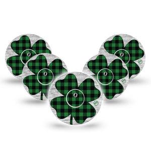 ExpressionMed Embroidered Clover Freestyle Libre 3 and Libre 3 Plus Tape, 5-Pack Tape and 5-Pack Sticker Plaid Clover Inspired, Adhesive Tape Continuous Glucose Monitor Design