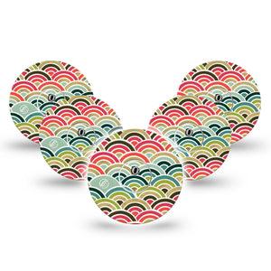 ExpressionMed Coral Mint Freestyle Libre 3 and Libre 3 Plus Tape, 5-Pack Tape and 5-Pack Sticker Trendy Rainbow, Adhesive Tape Continuous Glucose Monitor Design