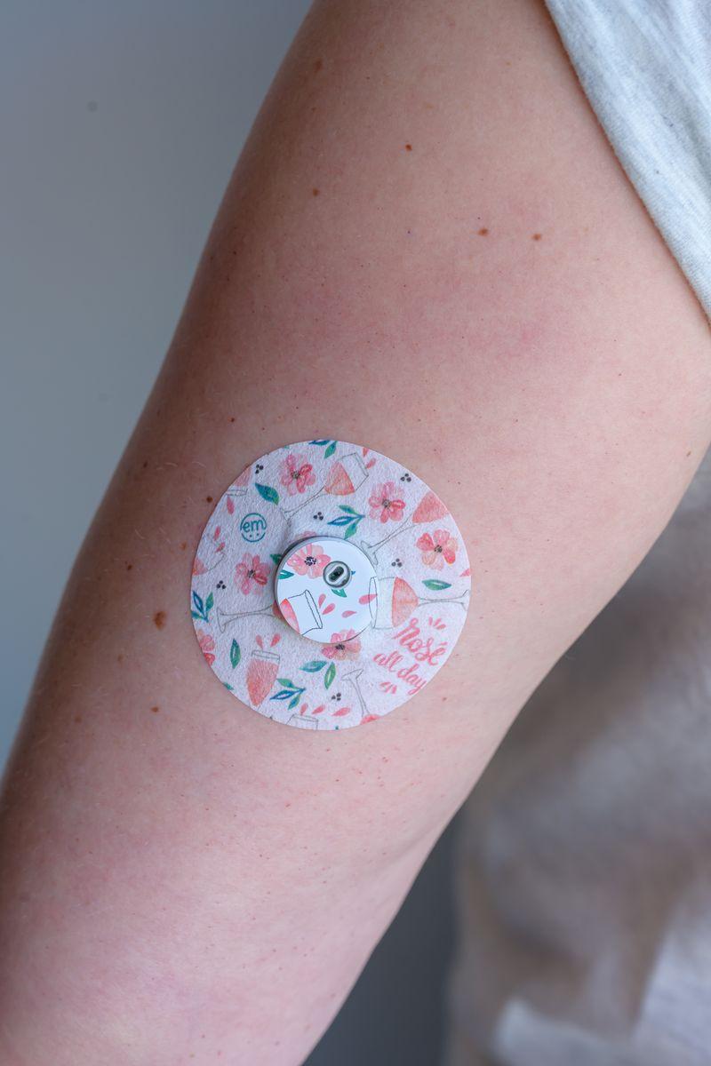 ExpressionMed Rose World Variety Pack Libre 3 Tape, Single Tape and Single Sticker, Arm Wearing Floral Themed CGM Adhesive Patch Design