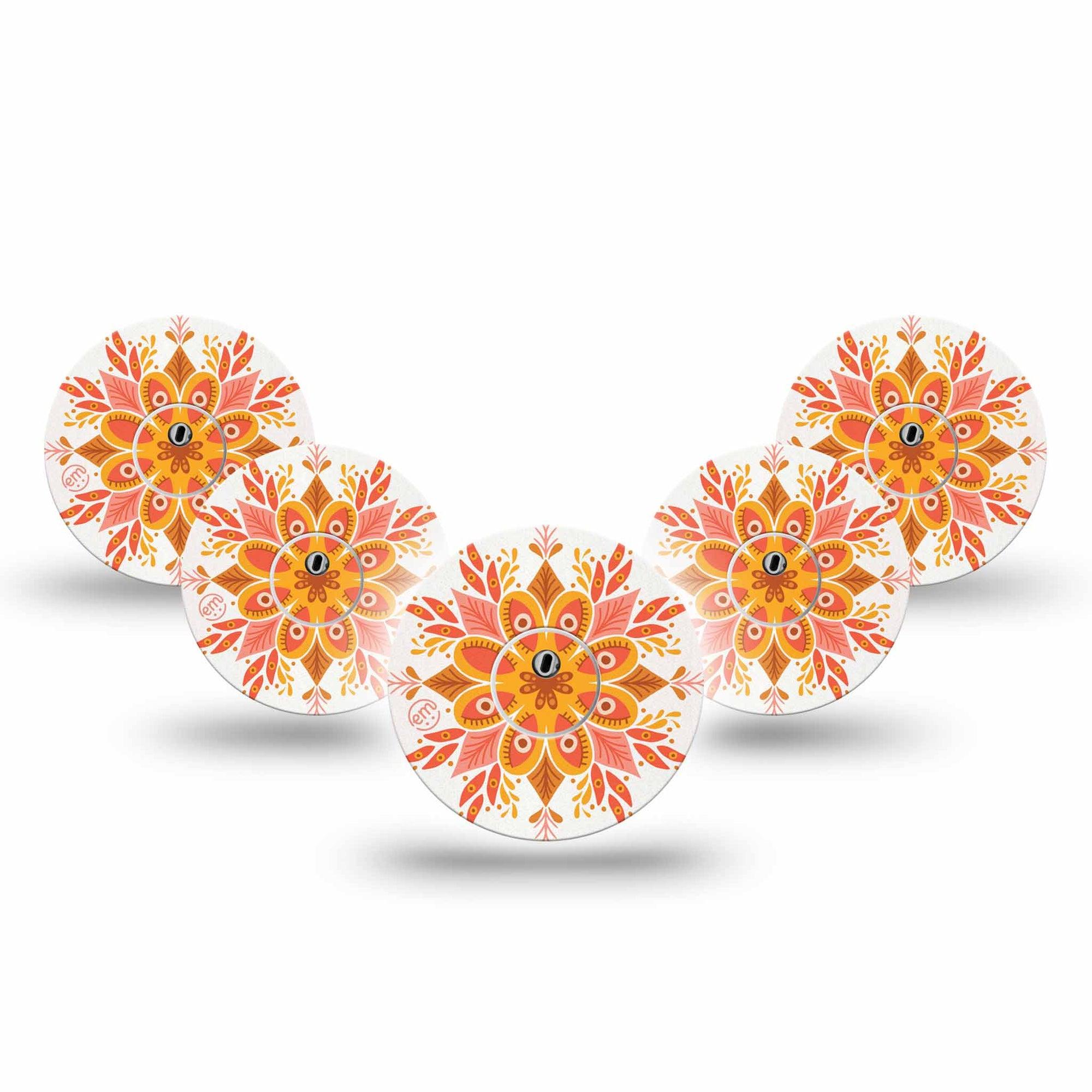 ExpressionMed Psychedelic Mandala Freestyle Libre 3 and Libre 3 Plus Tape, 5-Pack Tape and 5-Pack Sticker Digital Illustration Design, Adhesive Tape Continuous Glucose Monitor Design