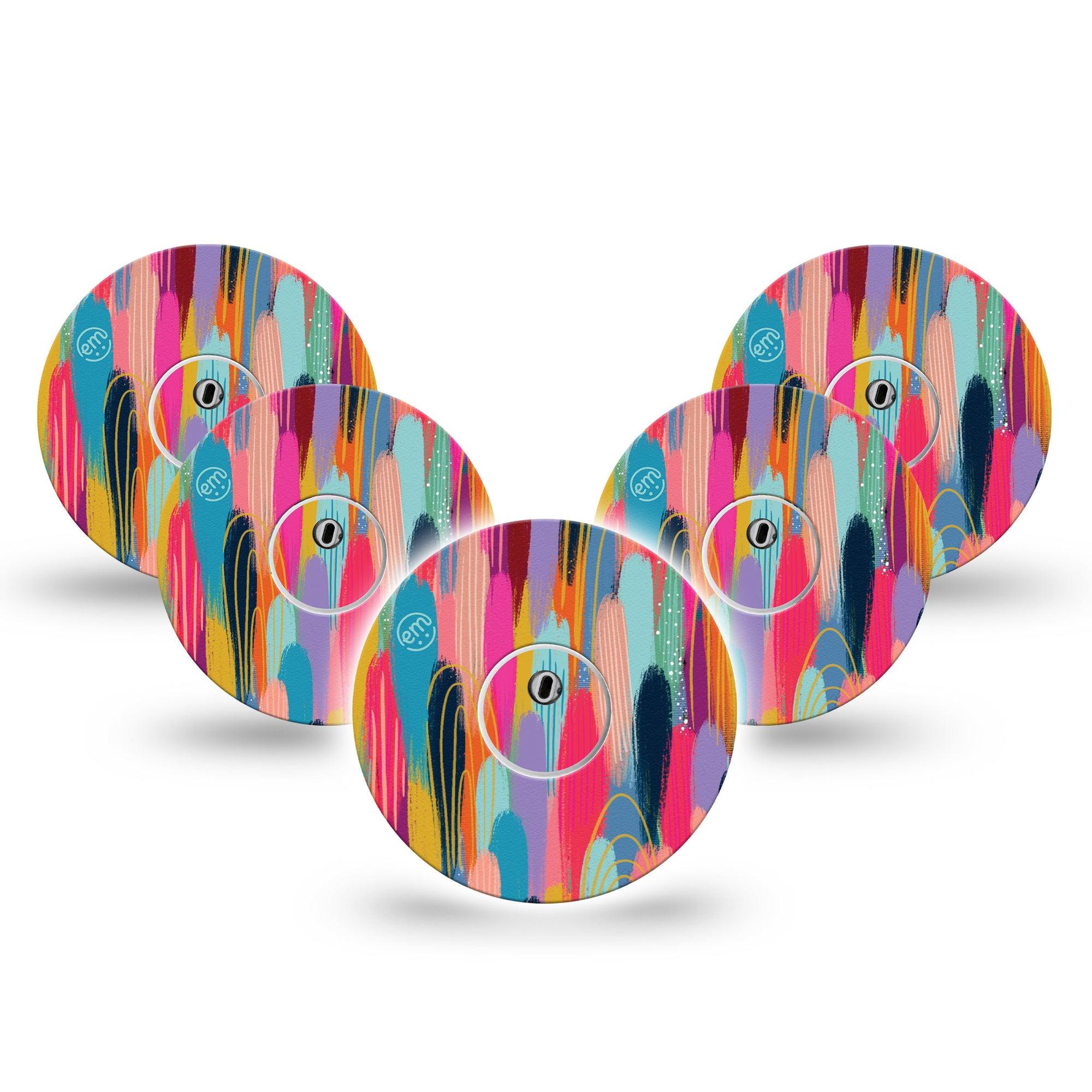 ExpressionMed Brush Strokes Freestyle Libre 3 and Libre 3 Plus Tape, 5-Pack Tape and 5-Pack Sticker Vibrant Etta Vee Design, Adhesive Tape Continuous Glucose Monitor Design