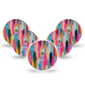 ExpressionMed Brush Strokes Freestyle Libre 3 and Libre 3 Plus Tape, 5-Pack Tape and 5-Pack Sticker Vibrant Etta Vee Design, Adhesive Tape Continuous Glucose Monitor Design