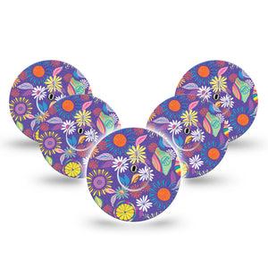 ExpressionMed Purple Flower Freestyle Libre 3 and Libre 3 Plus Tape, 5-Pack Tape and 5-Pack Sticker Unique Etta Vee Creations, Adhesive Tape Continuous Glucose Monitor Design