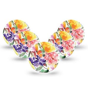 ExpressionMed Floral Art Freestyle Libre 3 and Libre 3 Plus Tape, 5-Pack Tape and 5-Pack Sticker Botanical Pattern, Adhesive Tape Continuous Glucose Monitor Design