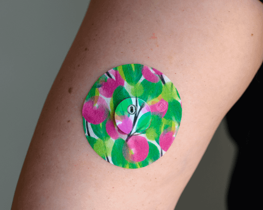 ExpressionMed Stylish Blooms Libre 3 Tape, Single Tape & Sticker, Arm Wearing Stylish Blooms CGM Adhesive Patch Design