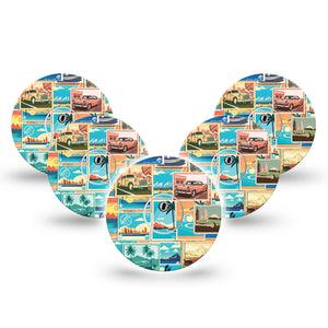 ExpressionMed Vintage Cars Freestyle Libre 3 and Libre 3 Plus Tape, 5-Pack Tape and 5-Pack Sticker Stamp Collecting, Adhesive Tape Continuous Glucose Monitor Design