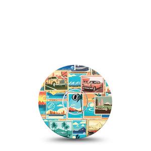 ExpressionMed Vintage Cars Freestyle Libre 3 and Libre 3 Plus Tape Single Tape and Single Sticker Postmarks, Adhesive Tape Continuous Glucose Monitor Design