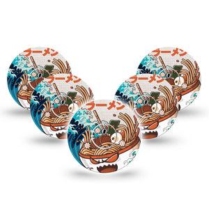 ExpressionMed Angry Ramen Freestyle Libre 3 and Libre 3 Plus Tape, 5-Pack Tape and 5-Pack Sticker Ramen Toppings, Adhesive Tape Continuous Glucose Monitor Design