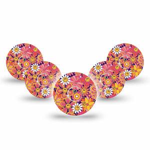 ExpressionMed Groovy Freestyle Libre 3 Tape 5-Pack Tape and 5-Pack Sticker Orange Pink Daisies Adhesive Tape CGM Design