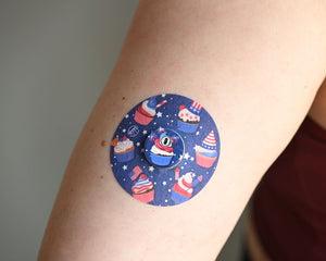 ExpressionMed Patriotic Cupcakes Libre 3 Transmitter Sticker, Single Tape and Single Sticker, Arm Wearing Cupcake Themed CGM Adhesive Patch Design