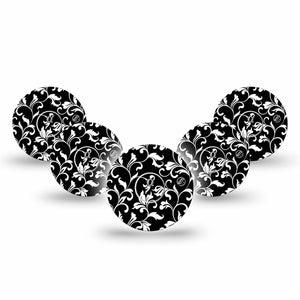 ExpressionMed Fleur de lis Freestyle Libre 3 Tape 5-Pack Sticker and Tape White and black stems Adhesive Tape CGM Design