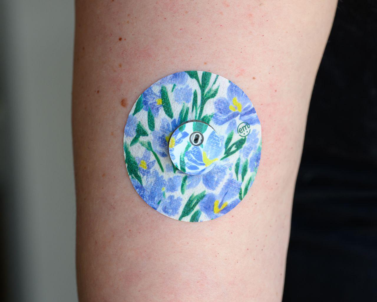 ExpressionMed Fresh Blooms Variety Pack Libre 2 Tape, Single Tape and Single Sticker, Arm Wearing Floral Themed CGM Adhesive Patch Design