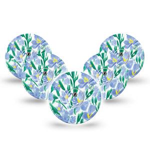 ExpressionMed Hyacinths Freestyle Libre 3 and Libre 3 Plus Tape, 5-Pack Tape and 5-Pack Sticker hyacinth varieties, Adhesive Tape Continuous Glucose Monitor Design