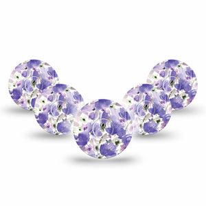 ExpressionMed Italian Blooms Freestyle Libre 3 Tape 5-Pack Tape and 5-Pack Sticker Amethyst Watercolor Painted Garden Adhesive Tape CGM Design