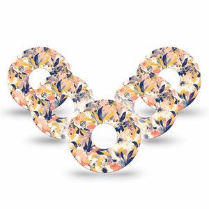 ExpressionMed Tinted Blooms Freestyle Libre 3 Tape 5-Pack Artwork Peach Blue Garden Adhesive Tape CGM Design