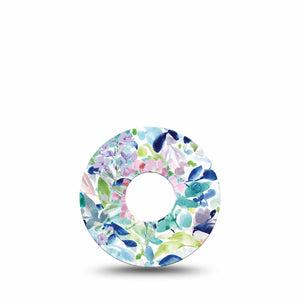 ExpressionMed Subdued Tropics Freestyle Libre 3 Tape Single Watercolor Painted Blue Florals Adhesive Tape CGM Design