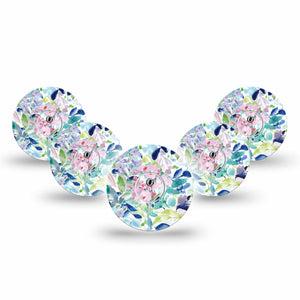 ExpressionMed Subdued Tropics Freestyle Libre 3 Tape 5-Pack Tape and 5-Pack Sticker Gentle Watercolor Painting Adhesive Tape CGM Design