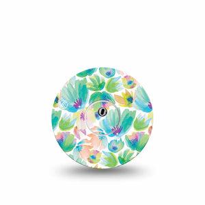 ExpressionMed Happy Go Lucky Flowers Freestyle Libre 3 Tape Single Tape and Single Sticker Joyful Green Peachy Florals Adhesive Tape CGM Design