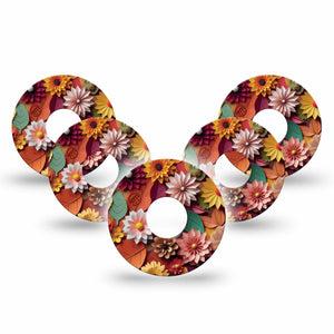 ExpressionMed 3D Floral Freestyle Libre 3 Tape 5-Pack Fall Inspired 3D Art Adhesive Tape CGM Design
