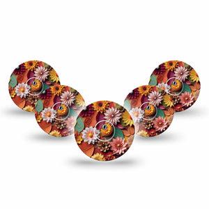 ExpressionMed 3D Floral Freestyle Libre 3 Tape 5-Pack Tape and 5-Pack Sticker Autumn Palette Fall Foliage and Florals, Adhesive Tape CGM Design