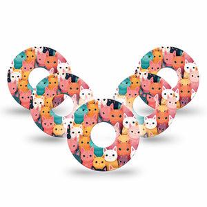 ExpressionMed Rainbow Cats Freestyle Libre 3 Tape 5-Pack Light Toned Feline Drawing Adhesive Tape CGM Design