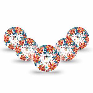 ExpressionMed Joyful Wreath Freestyle Libre 3 Tape 5-Pack Tape and 5-Pack Sticker Wreath Vivid Decor, Adhesive Tape CGM Design