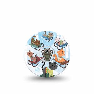 ExpressionMed Sledding Cats In Sweaters Freestyle Libre 3 Tape Single Tape and Single Sticker Variety of Cats Sledding, Adhesive Tape CGM Design
