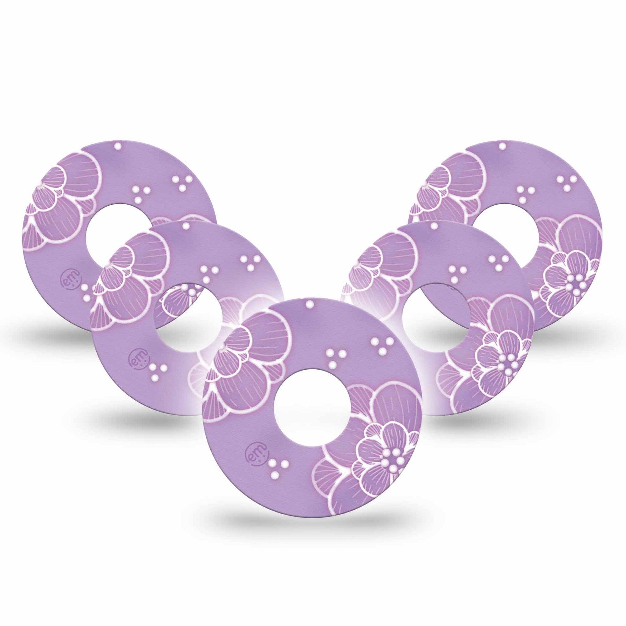 ExpressionMed Purple Flowers Freestyle Libre 3 Tape 5-Pack Tape Pastel Purple Florals, Adhesive Tape CGM Design