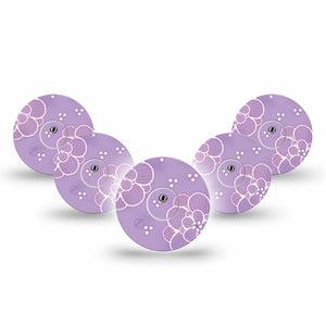 ExpressionMed Purple Flowers Freestyle Libre 3 Tape 5-Pack Tape and 5-Pack Sticker Lavender Purple Blooms, Adhesive Tape Continuous Glucose Monitor Design