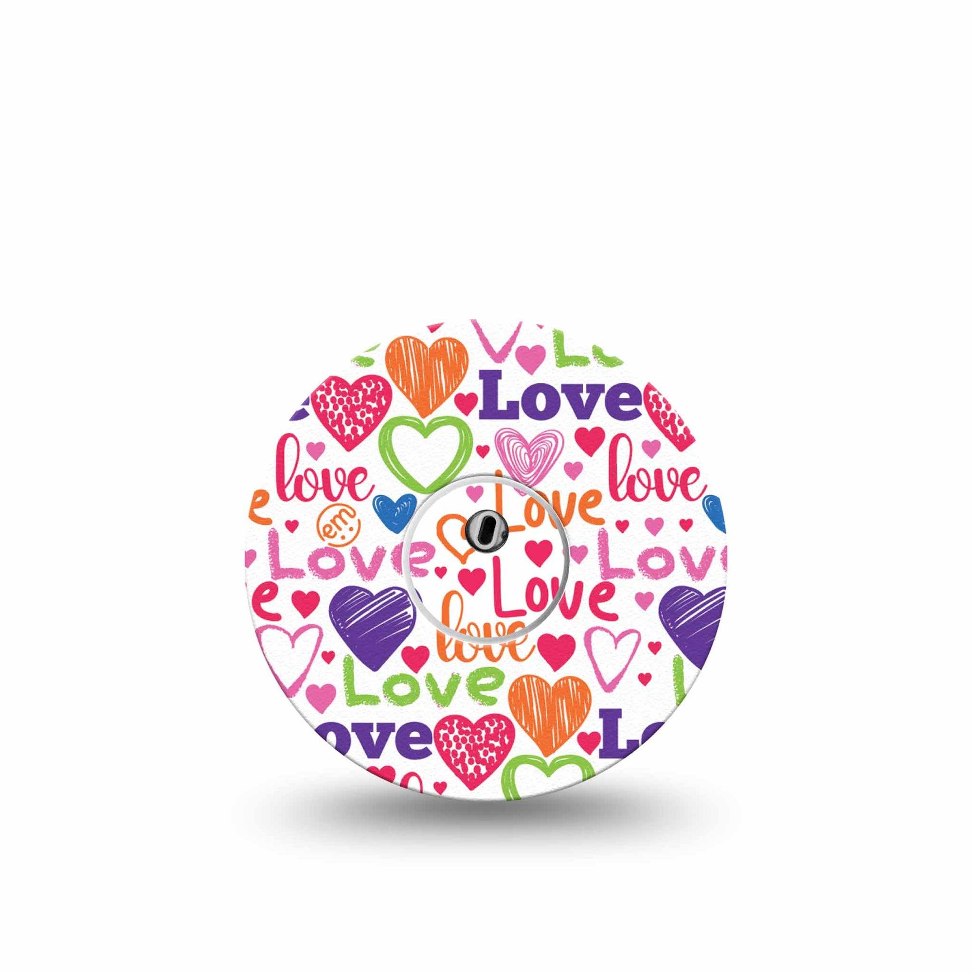 ExpressionMed Abundance of Love Freestyle Libre 3 Tape Single Tape and Single Sticker Pink Orange Blue Hearts And Love, Adhesive Tape Continuous Glucose Monitor Design