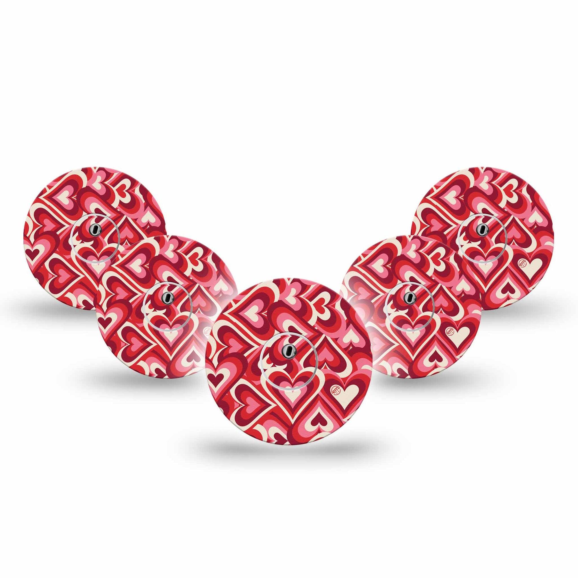 ExpressionMed Valentine Hearts Freestyle Libre 3 Tape 5-Pack Tape and 5-Pack Sticker Valentine's Day Hearts, Adhesive Tape CGM Design