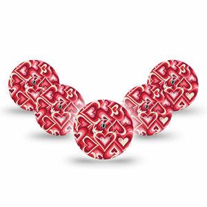ExpressionMed Valentine Hearts Freestyle Libre 3 Tape 5-Pack Tape and 5-Pack Sticker Valentine's Day Hearts, Adhesive Tape CGM Design