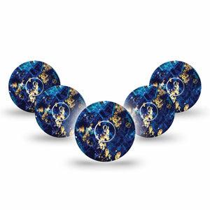 ExpressionMed Molten Midnight Freestyle Libre 3 Tape 5-Pack Tape and 5-Pack Sticker Blue Pattern Gold Specks, Adhesive Tape Continuous Glucose Monitor Design