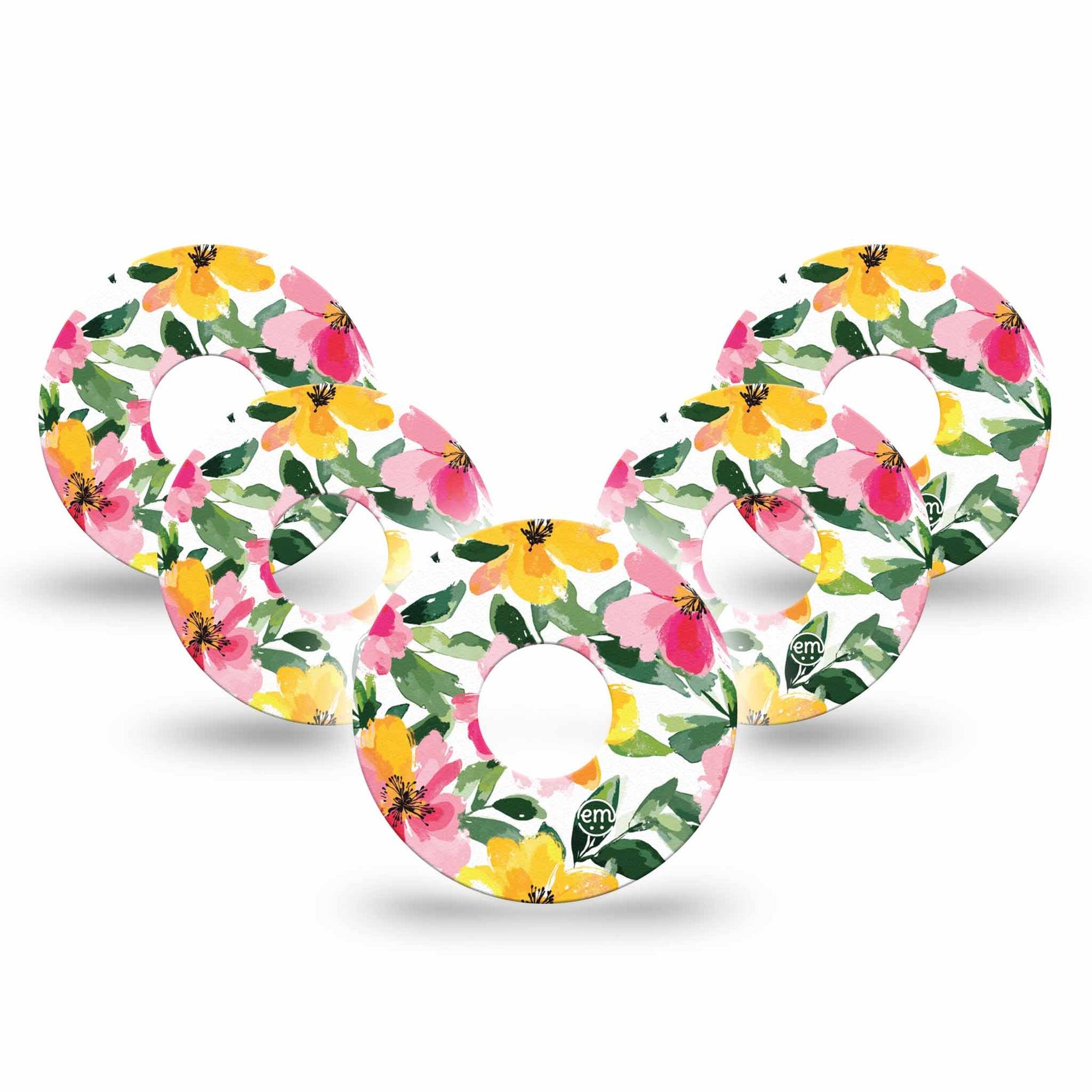 ExpressionMed Lemonade Flowers Freestyle Libre 3 and Libre 3 Plus Tape 5-Pack Tape Bright Pink Yellow Flowers, Adhesive Tape Continuous Glucose Monitor Design