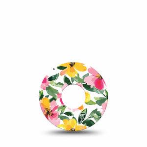 ExpressionMed Lemonade Flowers Freestyle Libre 3 and Libre 3 Plus Tape Single Tape Multicolored Pink Yellow Garden, Adhesive Tape Continuous Glucose Monitor Design