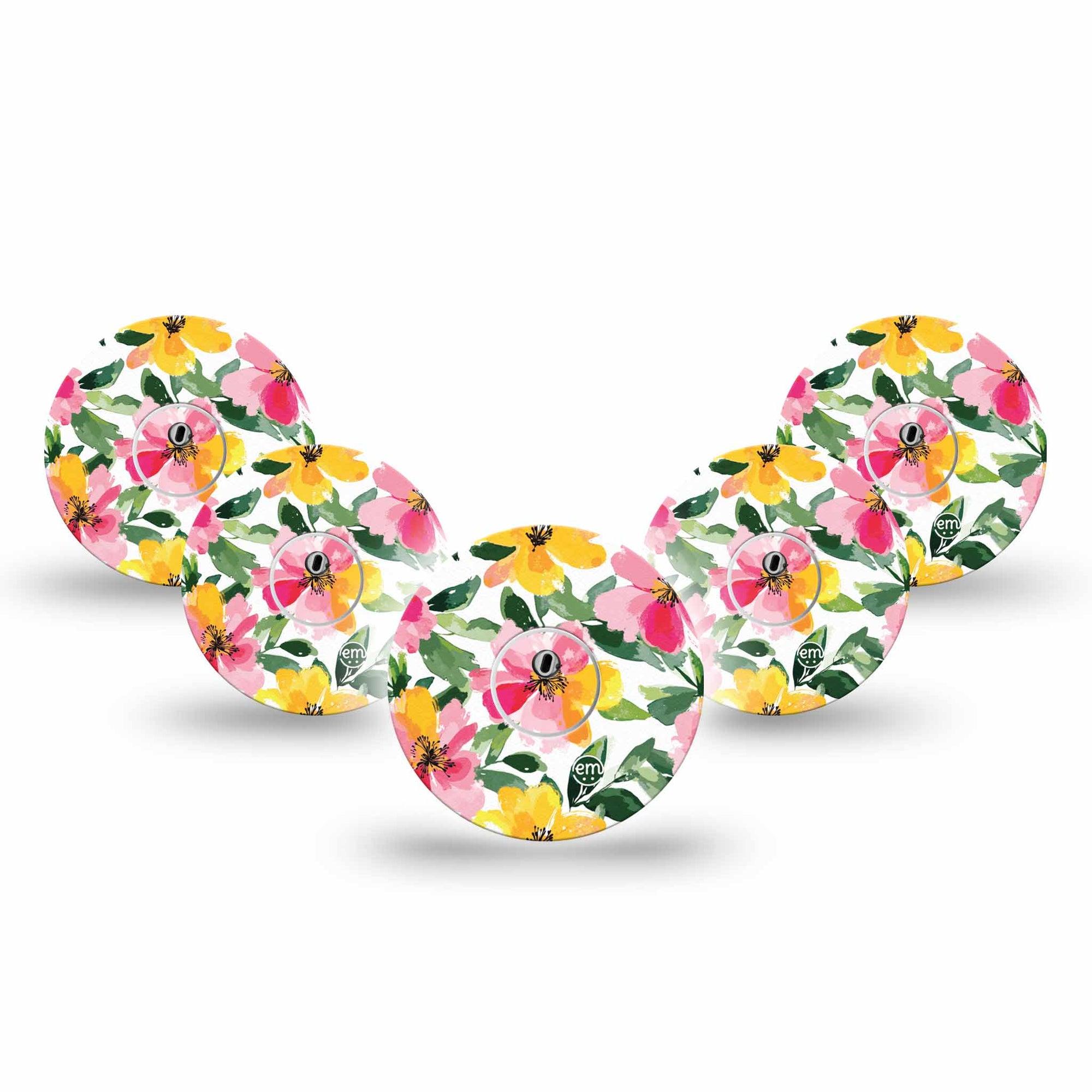 ExpressionMed Lemonade Flowers Freestyle Libre 3 and Libre 3 Plus Tape 5-Pack Tape and 5-Pack Sticker Lemonade Inspired Flowers, Adhesive Tape Continuous Glucose Monitor Design