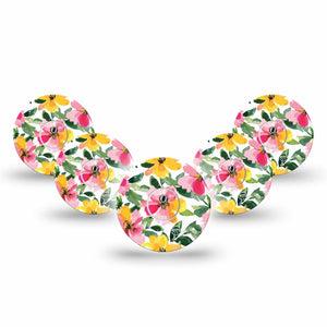 ExpressionMed Lemonade Flowers Freestyle Libre 3 and Libre 3 Plus Tape 5-Pack Tape and 5-Pack Sticker Lemonade Inspired Flowers, Adhesive Tape Continuous Glucose Monitor Design
